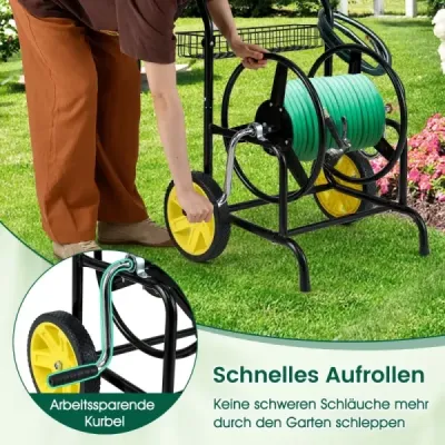 Kovový vozík na hadici 70 m pro hadici 20 mm, zahradní vozík na hadici, naviják na hadici, černý