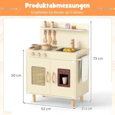 Dětská kuchyňka s úložným prostorem, světlem, zvukem a realistickou zmrzlinovačkou, dřevěná kuchyňka, žlutá