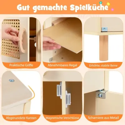 Dětská kuchyňka s úložným prostorem, světlem, zvukem a realistickou zmrzlinovačkou, dřevěná kuchyňka, žlutá