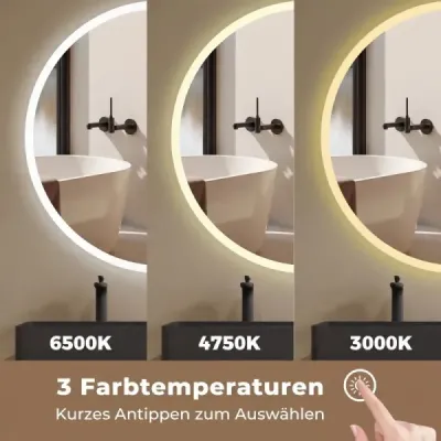 Ø70 cm Kulatý zrcadlo s osvětlením a protizamlžovací úpravou Nástěnné zrcadlo se 3 barvami světla