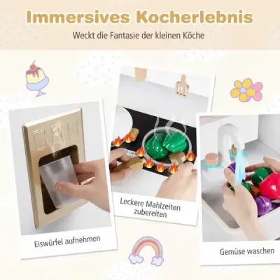 Dětská kuchyňka s úložným prostorem a 17 doplňky Dřevěná dětská kuchyňka Bílá dětská kuchyňka