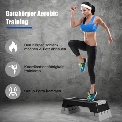 Výškově nastavitelný aerobikový stepper se 3 stupni 12 / 17 / 22 cm Fitness stepper šedý