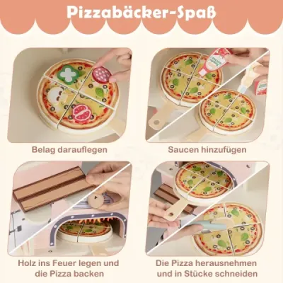 Dětská pizza Food Truck Dřevěný snackový vozík na hraní rolí s pecí Magnetická tabule Růžová