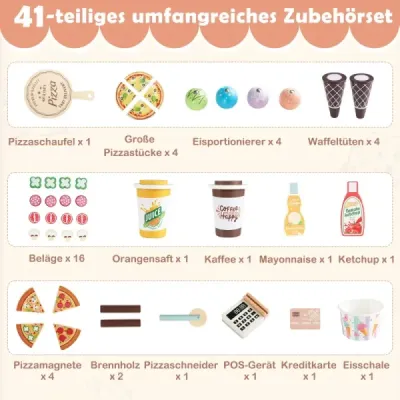 Dětská pizza Food Truck Dřevěný snackový vozík na hraní rolí s pecí Magnetická tabule Růžová
