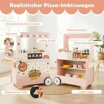 Dětská pizza Food Truck Dřevěný snackový vozík na hraní rolí s pecí Magnetická tabule Růžová
