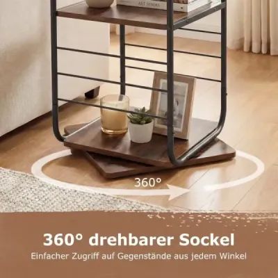 4patrová otočná knihovna 360° otočná knihovna s kovovým rámem Rustikální hnědá