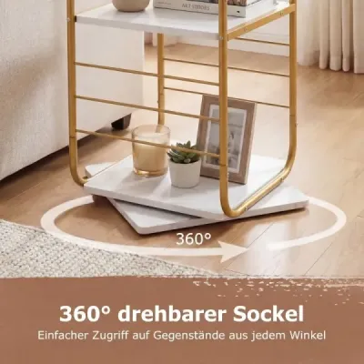 4patrová otočná knihovna 360° otočná knihovna s kovovým rámem, zlatá a bílá