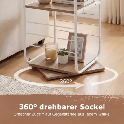 4patrová otočná knihovna 360° otočná knihovna s kovovým rámem, bílá a přírodní barva