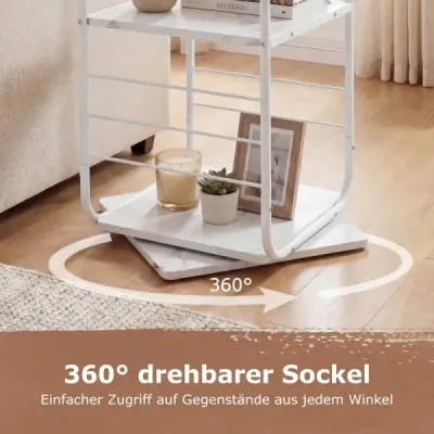 4patrová otočná knihovna 360° otočná knihovna s kovovým rámem Bílá