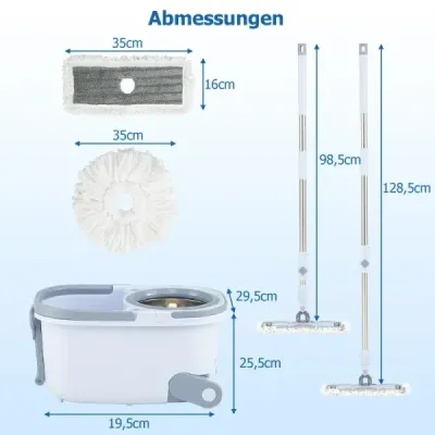 Sada mopu a kbelíku se 7 kulatými návleky na mop a 1 obdélníkovým návlekem na mop