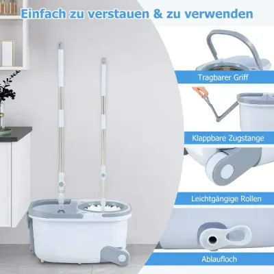 Sada mopu a kbelíku se 7 obdélníkovými návleky na mop a 1 kulatým návlekem na mop