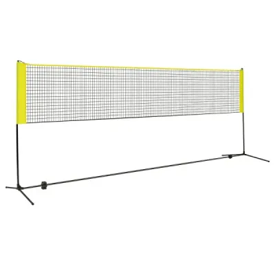 Badmintonová síť se stojanem Výškově nastavitelná badmintonová síť se 2 míčky a taškou na přenášení 420 x 102 x 89–155 cm Žlutá