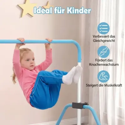 Dětská gymnastická hrazda 90–130 cm, výškově nastavitelná, skládací, modrá