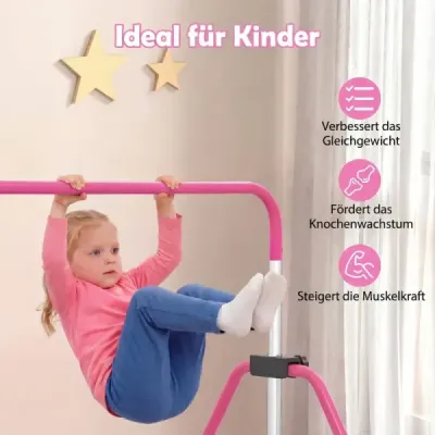 Dětská gymnastická hrazda 90–130 cm, výškově nastavitelná, skládací hrazda, růžová