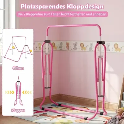 Dětská gymnastická hrazda 90–130 cm, výškově nastavitelná, skládací hrazda, růžová