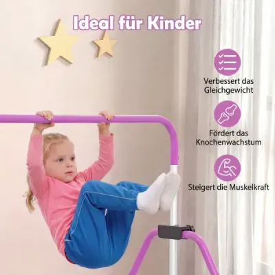 Dětská gymnastická hrazda 90–130 cm, výškově nastavitelná, skládací hrazda, gymnastická hrazda, fialová