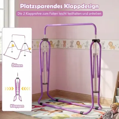 Dětská gymnastická hrazda 90–130 cm, výškově nastavitelná, skládací hrazda, gymnastická hrazda, fialová
