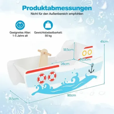 Dřevěná houpačka s rozsahem houpání 40°, námořním designem a opěrkou zad Houpačka