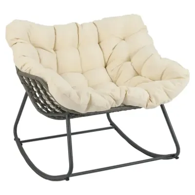 Venkovní houpací křeslo nadměrné velikosti Patio PE Wicker Egg Chair s tlustým a odnímatelným polštářem, béžové