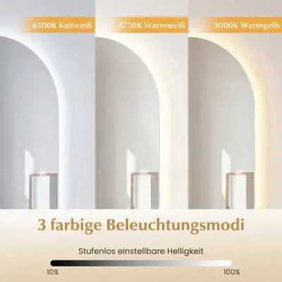 Osvětlené zrcadlo s nastavitelnou 3barevnou teplotou a funkcí proti zamlžování Nástěnné zrcadlo 80 x 50 cm