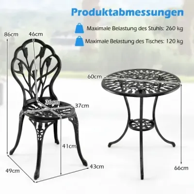 3dílná bistro sada včetně bistro stolu a 2 židlí, hliníkový odlitek, zahradní nábytek, sedací souprava, balkonová sada