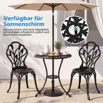 3dílná bistro sada včetně bistro stolu a 2 židlí, hliníkový odlitek, zahradní nábytek, sedací souprava, balkonová sada