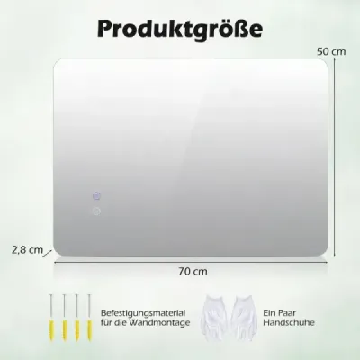 70 x 50 cm Obdélníkový zrcadlo s LED osvětlením Nástěnné zrcadlo do koupelny