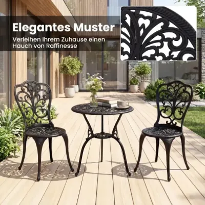 3dílná bistro sada včetně bistro stolu a 2 židlí Zahradní nábytek z litého hliníku Sedací souprava Balkonová sada