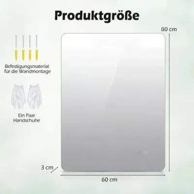 80 x 60 cm Obdélníkový zrcadlo s LED osvětlením Nástěnné zrcadlo do koupelny
