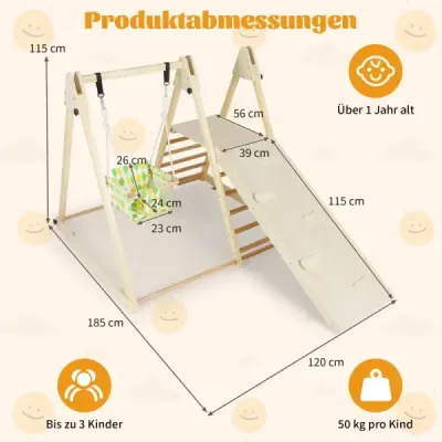 4 v 1 prolézačka s houpačkou pro miminka, odpočinkovou plošinou, lezeckou rampou a žebříkem Montessori lezecká sada Nature