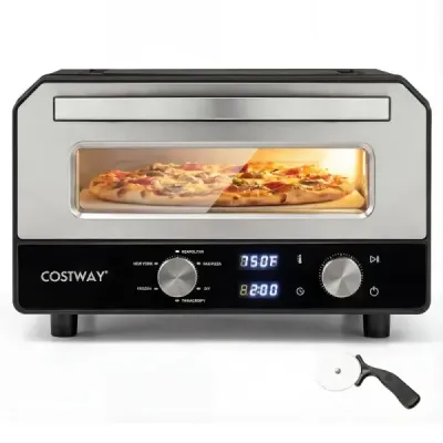 Elektrická pizza pec pro vnitřní použití Stolní pizza pec pro 30 cm pizzy s 6 přednastavenými programy Černá