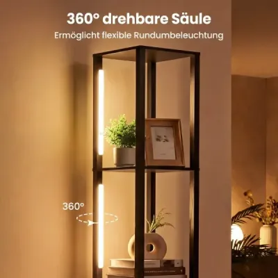 Stojací lampa s nastavitelnou jasností, moderní stojací lampa s odkládacím stolkem, 43,5 x 26,5 x 169 cm, černá