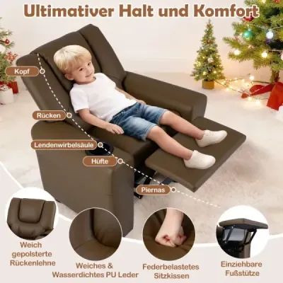 Dětské křeslo s relaxační funkcí, nastavitelným opěradlem a podnožkou Dětská pohovka hnědá