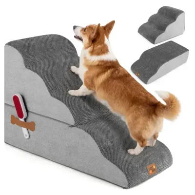 Schody pro psy, 5 schodů, výška 50 cm, schody pro domácí mazlíčky, schody pro malé psy, šedé