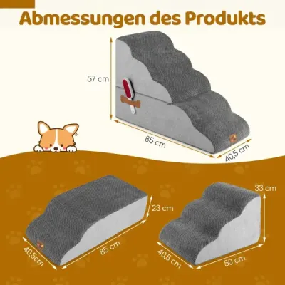 Schody pro psy, 5 schodů, výška 50 cm, schody pro domácí mazlíčky, schody pro malé psy, šedé