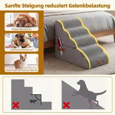 Schody pro psy, 5 schodů, výška 50 cm, schody pro domácí mazlíčky, schody pro malé psy, šedé