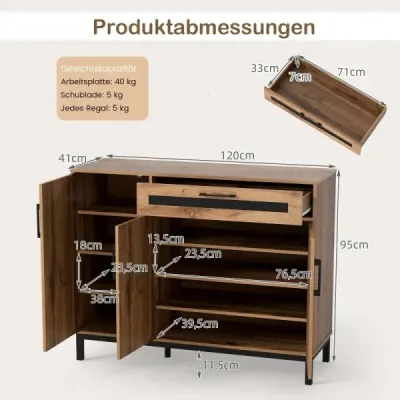 120 cm bufetová skříň Sideboard přídavná skříň dřevěná velká venkovská skříň úložná skříň přírodní