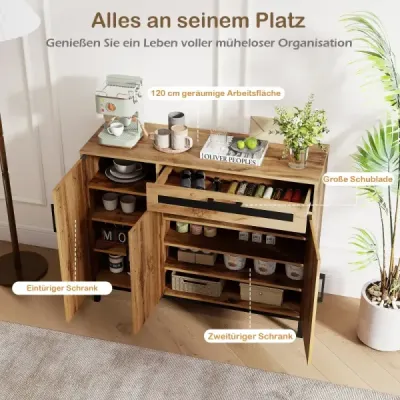 120 cm bufetová skříň Sideboard přídavná skříň dřevěná velká venkovská skříň úložná skříň přírodní