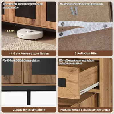 120 cm bufetová skříň Sideboard přídavná skříň dřevěná velká venkovská skříň úložná skříň přírodní