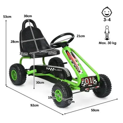 Motokára s nastavitelným sedadlem 4 kola Pedálové poháněné auto 92 x 50 x 53 cm zelená + černá