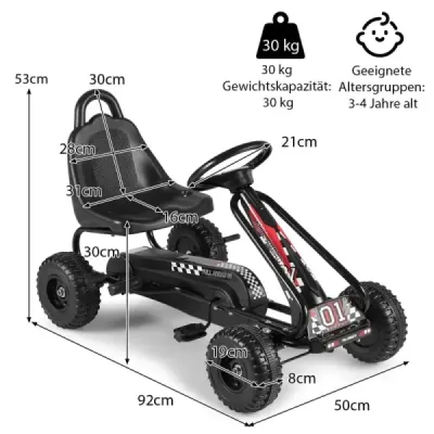 Motokára s nastavitelným sedadlem a ruční brzdou Šlapací auto s nosností až 30 kg Šlapací motokára černá