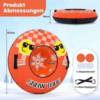 Nafukovací sněhová pneumatika s tažným lanem a úchyty Snowtube – nafukovací sáňky, oranžové
