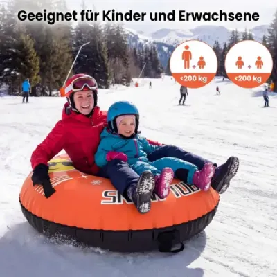 Nafukovací sněhová pneumatika s tažným lanem a úchyty Snowtube – nafukovací sáňky, oranžové