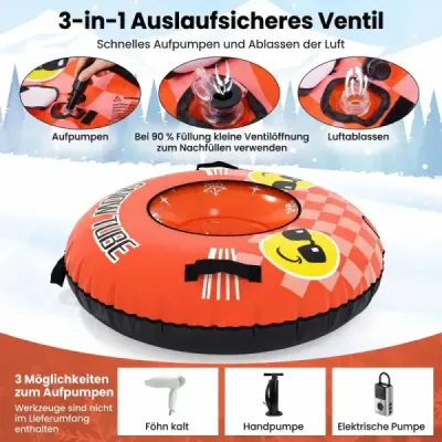 Nafukovací sněhová pneumatika s tažným lanem a úchyty Snowtube – nafukovací sáňky, oranžové