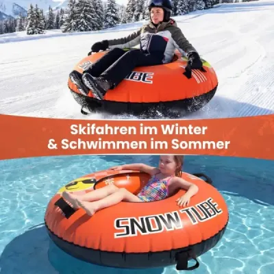 Nafukovací sněhová pneumatika s tažným lanem a úchyty Snowtube – nafukovací sáňky, oranžové