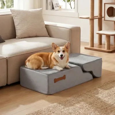Schody pro psy, 4 schody, výška 50 cm, schody pro domácí mazlíčky, schody pro malé psy, šedé