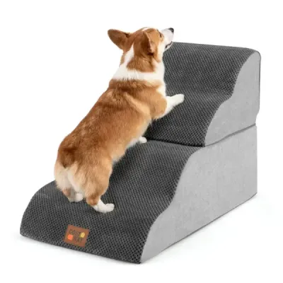 Schody pro psy, 4 schody, výška 50 cm, schody pro domácí mazlíčky, schody pro malé psy, šedé