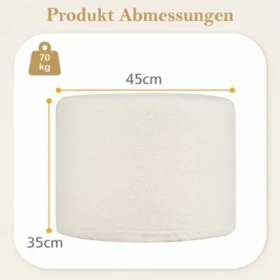 Kulatý sedací taburet 45 x 35 cm, měkký ottoman s pěnovou výplní a látkou z smyčkové příze, béžový