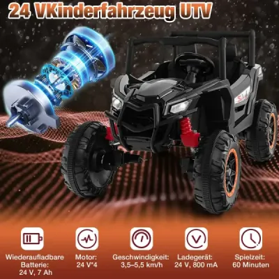24V dětské elektrické auto s dálkovým ovládáním, 2místné elektrické dětské auto, elektrické vozidlo, černé