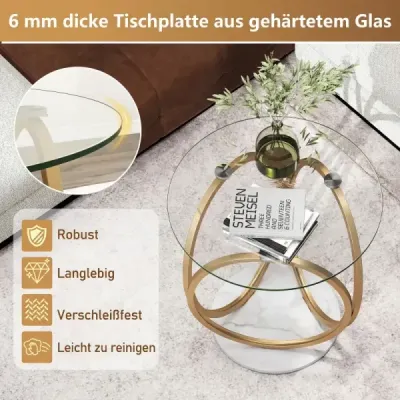 Minimalistický skleněný stůl s geometrickým zlatým kovovým rámem Moderní konferenční stolek